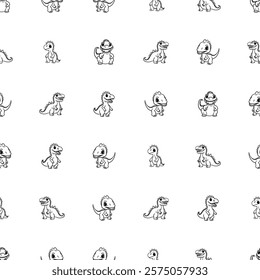 Seamless pattern with cute sketchy animals. Cartoon dinosaur motifs that are perfectly suited for children themes