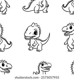 Seamless pattern with cute sketchy animals. Cartoon dinosaur motifs that are perfectly suited for children themes
