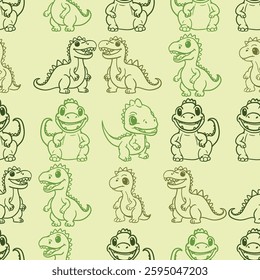 Seamless pattern with cute sketchy animals. Cartoon dinosaur motifs that are perfectly suited for children themes