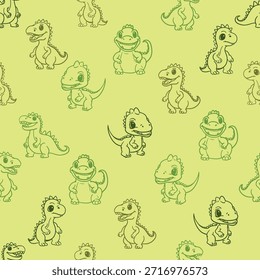 Seamless pattern with cute sketchy animals. Cartoon dinosaur motifs that are perfectly suited for children themes