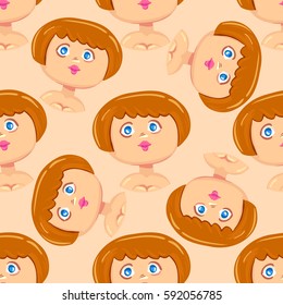 Seamless pattern of cute sketchy doodles woman avatar. Beautiful female portrait. May used for Paper Print, Fabric Print. Vector illustration