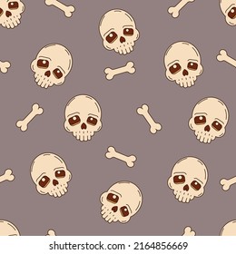 Seamless pattern with cute skull. For your Halloween design. Symbols of a happy Halloween holiday. Vector illustration