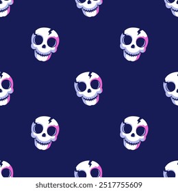 Seamless pattern with cute skulls. Festive background for Halloween. Repeat print for fabric, wrapping paper, textile