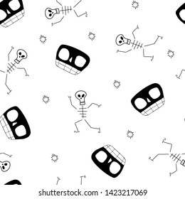 seamless pattern with cute skulls and skeletons