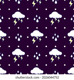Seamless pattern cute sky blue pollka dot background decorate with rainbow stars moon sun and cloud.