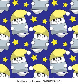 Seamless pattern with Cute sleep Ghost