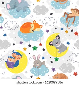 seamless pattern with cute sleeping animals
 - vector illustration, eps    