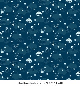 Seamless pattern with cute sleeping animals. Vector illustration