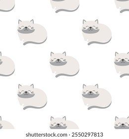 seamless pattern with cute сartoon sleeping cat, vector colorful background in flat style