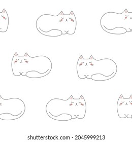Seamless pattern with cute Sleeping fat white Kittens. Creative childish white cats texture. Great for fabric, textile Vector Illustration