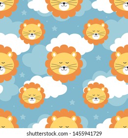 Seamless pattern and cute sleeping lion  Seamless pattern and cute sleeping animals  Vector illustration