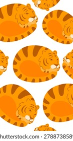seamless pattern of cute sleeping orange tigers background texture