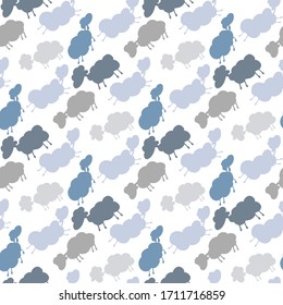 Seamless pattern with cute sleeping sheep. Design for children's clothing, fabric, textiles, children's room decoration, wrapping paper. Vector illustration