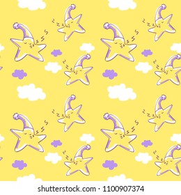 seamless pattern with cute sleeping stars