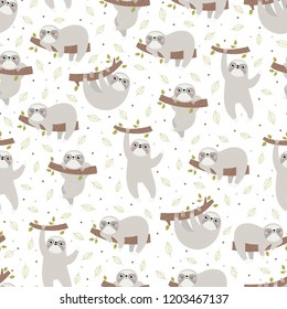 Seamless pattern with cute sloth.