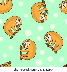 Seamless pattern with cute sloth