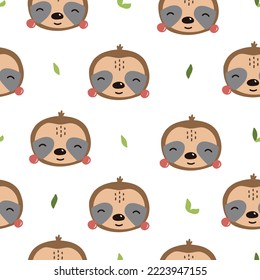 Seamless pattern with a cute sloth on a white background. Vector illustration for decorating textiles, posters, cards, nursery