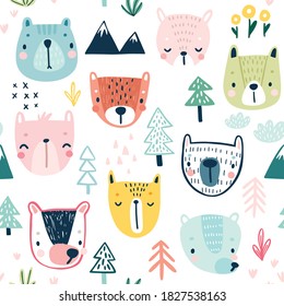 Padrão contínuo com preguiças bonitas. Fundo infantil com personagens doces e outros elementos. Ilustração vetorial.