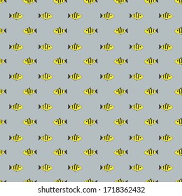 The seamless pattern with cute small fishes.