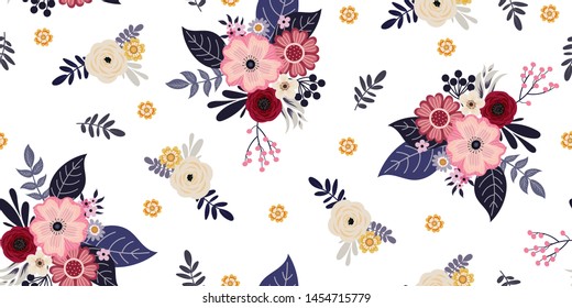 Seamless pattern with cute small flowers for summer dress in retro style