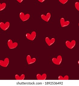Seamless pattern with cute small red glossy hearts. Vector illustrations.