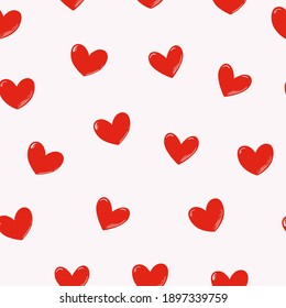 Seamless pattern with cute small red glossy hearts. Vector illustrations.