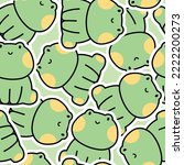 Seamless pattern of cute smile face frog sit sticker background.Animal character cartoon design.Image for card,poster,baby clothing.Kawaii.Vector.Illustration.