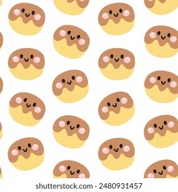 Seamless pattern of cute smile face chocolate ball on white background.Cafe.Bakery.Sweet.Dessert.Character cartoon design.Image for card,poster,baby clothing.Kawaii.Vector.Illustration.