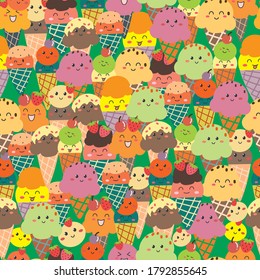 Seamless pattern cute smile ice cream. hand drawn vector for kids pattern, textile, fabric print, gift wrapping paper