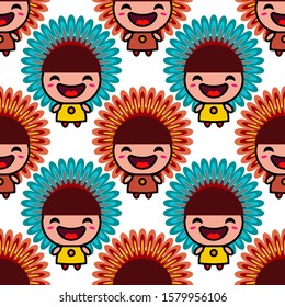 Seamless pattern. Cute smiling anime girl. America. Vector illustration for web design or print.