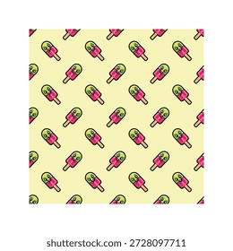 Padrão contínuo com bonitos caracteres de picolé sorridente em amarelo