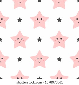 Seamless pattern with cute smiling stars. Pajama print for girls. Simple vector illustration.