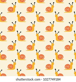 seamless pattern with cute snail. Hand drawn vector illustration.