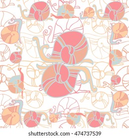 Seamless pattern with cute snails in cartoon style. Vector illustration.