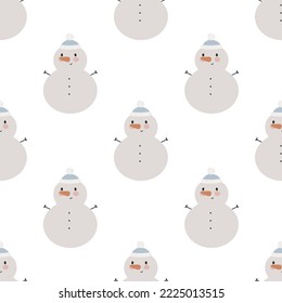 Seamless Pattern with cute Snowman. Vector illustration. For greeting card, posters, banners, the card, printing on the pack, printing on clothes, fabric, wallpaper.