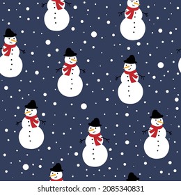 Seamless pattern with cute snowmen.