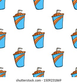 Seamless Pattern of Cute Soda Cup With Doodle Style