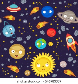 seamless pattern cute solar system - vector illustration, eps