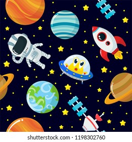 Seamless Pattern of Cute Space Elements with Cartoon Style