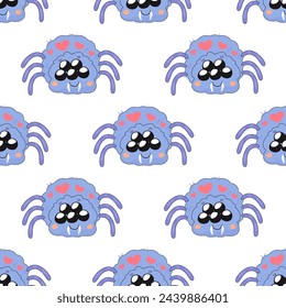 Seamless pattern, cute spider, cartoon, baby. on white background for fabric, wrapping paper