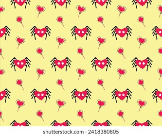 Seamless pattern with cute spider. Valentine's day holiday backdrop texture, romantic design.