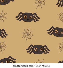 Seamless pattern with cute spider. For your Halloween design. Symbols of a happy Halloween holiday. Vector illustration