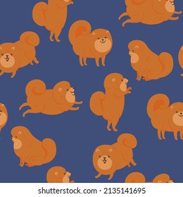 Seamless pattern with cute spitz dogs. Vector graphics.