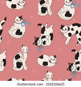 Seamless pattern with cute spotted cats. Vector graphics.