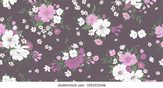 Seamless pattern with cute spring flowers