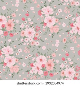 Seamless pattern with cute spring flowers