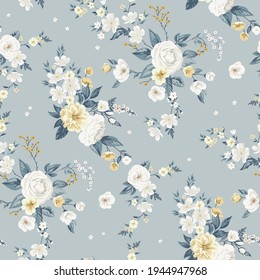 Seamless pattern with cute spring flowers