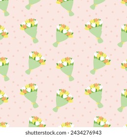 Seamless pattern with cute spring flowers bouquet vector illustration.