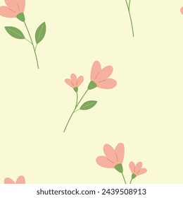 Seamless pattern with cute spring flowers.  Hand drawn elements. Gardening concept, springtime, summertime concepts.