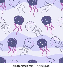 Seamless pattern with cute squid illustration vector in cartoon style suitable for children's clothes and wrapping paper